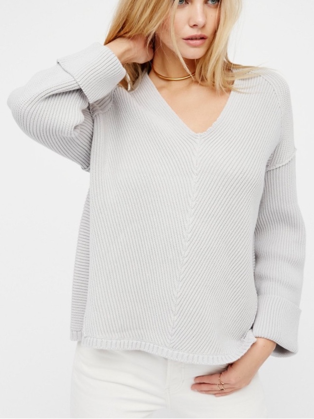 Free People La Brea Pullover Lnitted V-Neck Sweater